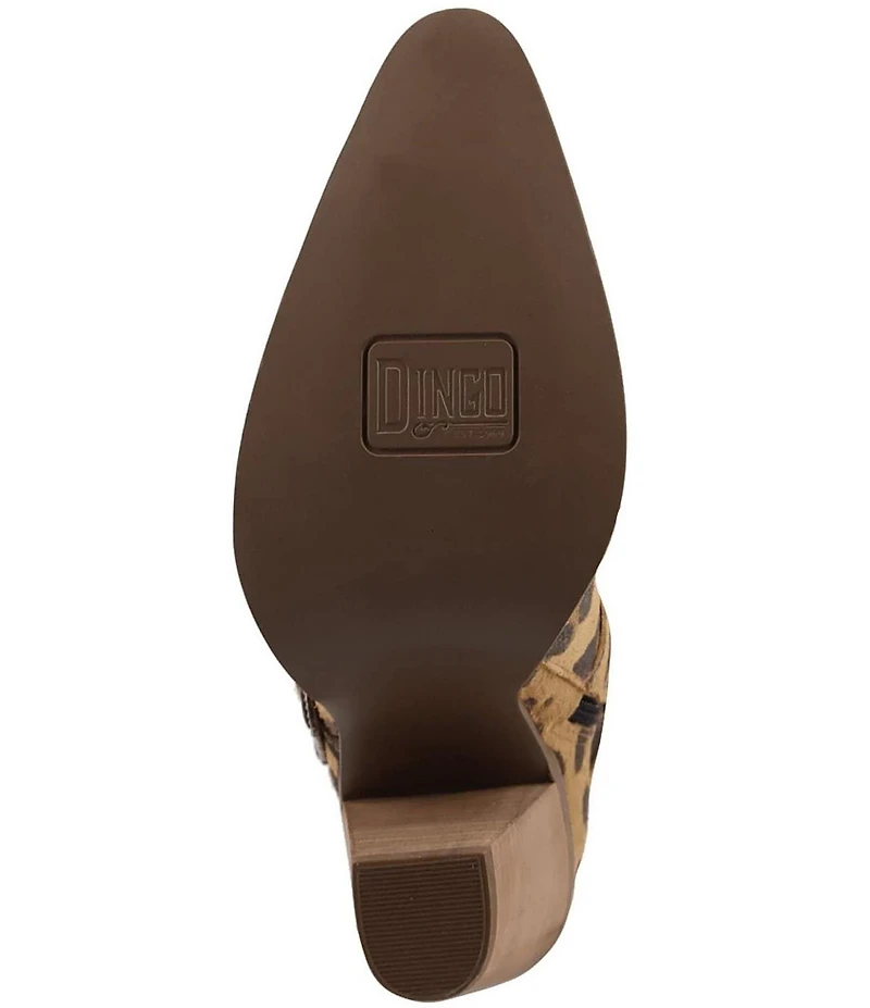 Dingo Bucked Off Leopard Print Suede Multi Buckled Straps Over-The-Knee Western Boots