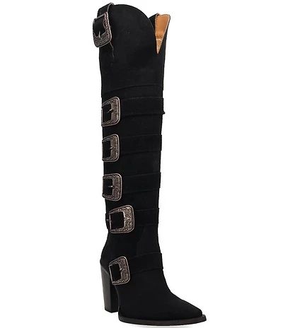 Dingo Bucked Off Suede Multi Buckled Straps Over-The-Knee Western Boots