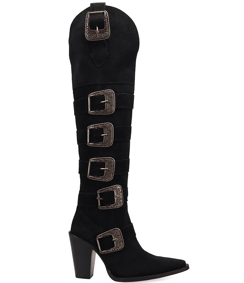 Dingo Bucked Off Suede Multi Buckled Straps Over-The-Knee Western Boots