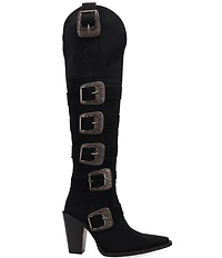 Dingo Bucked Off Suede Multi Buckled Straps Over-The-Knee Western Boots
