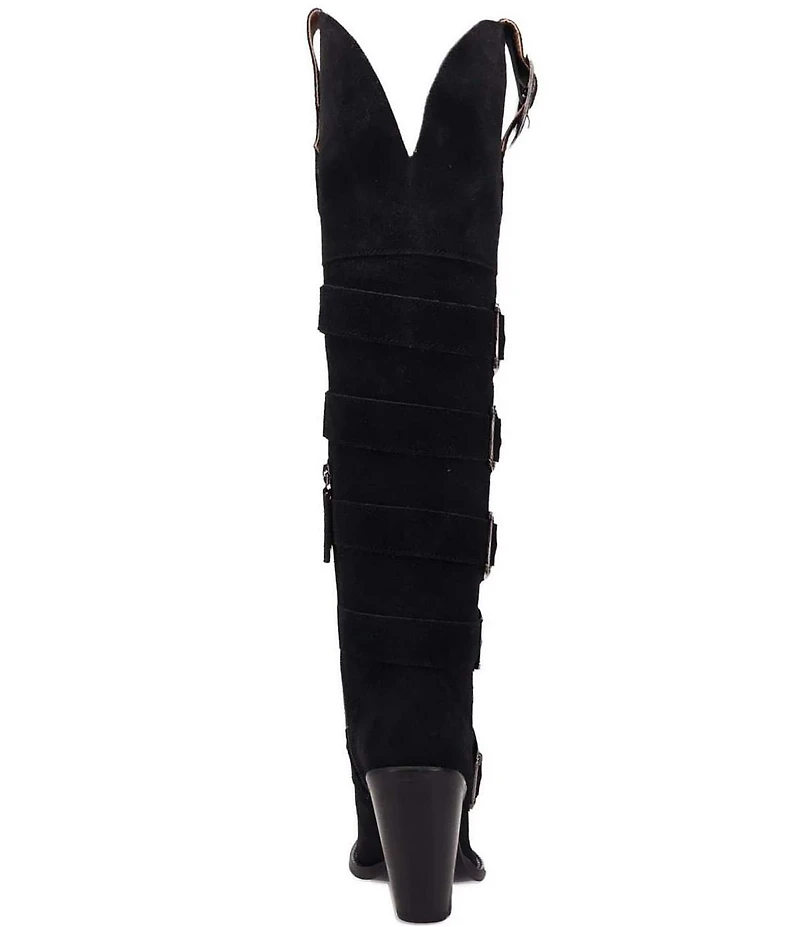 Dingo Bucked Off Suede Multi Buckled Straps Over-The-Knee Western Boots