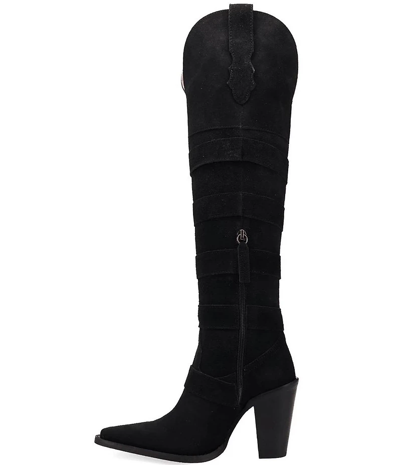 Dingo Bucked Off Suede Multi Buckled Straps Over-The-Knee Western Boots
