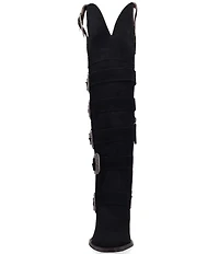 Dingo Bucked Off Suede Multi Buckled Straps Over-The-Knee Western Boots