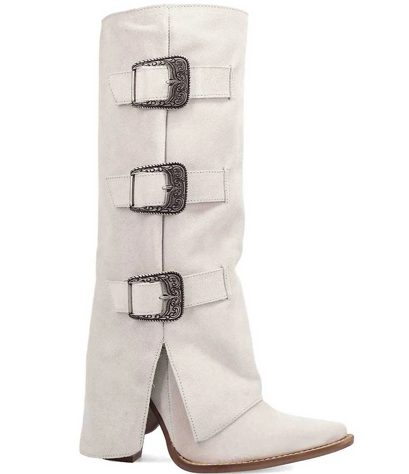 Dingo Buckle Bunny Suede Cuffed Buckle Hardware Knee High Western Boots
