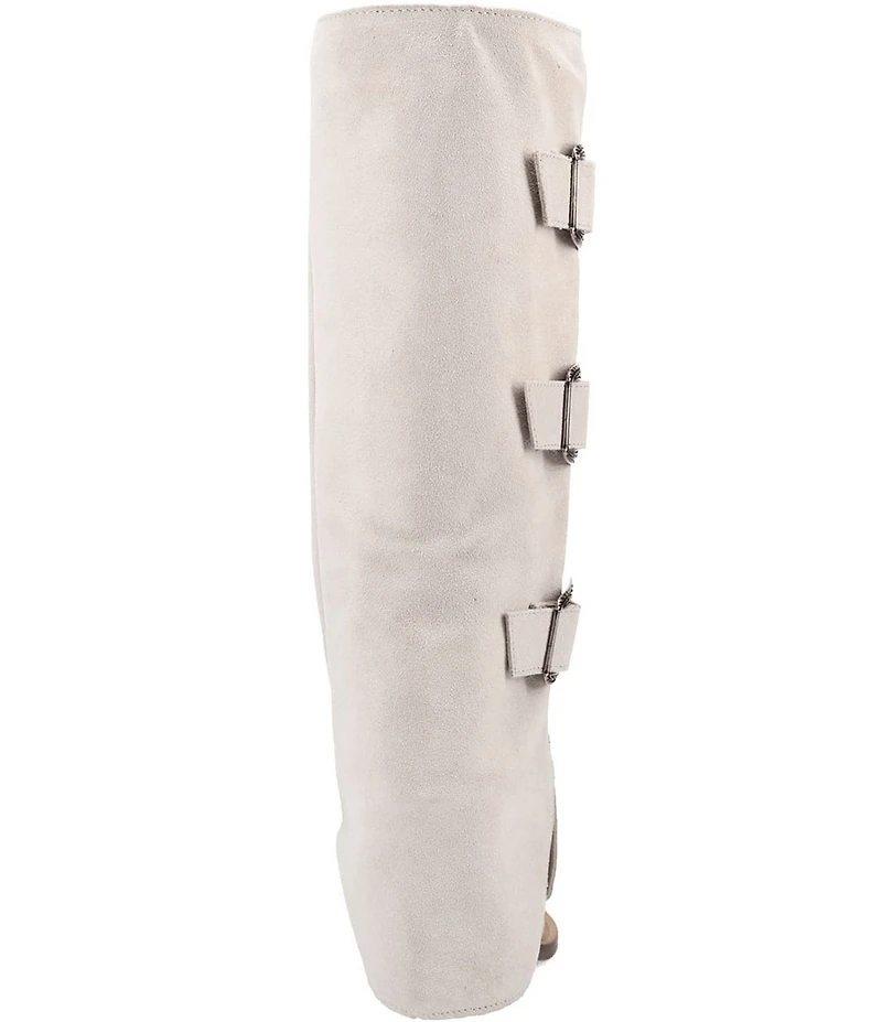 Dingo Buckle Bunny Suede Cuffed Buckle Hardware Knee High Western Boots