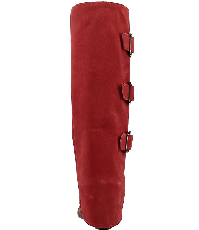 Dingo Buckle Bunny Suede Cuffed Buckle Hardware Knee High Western Boots