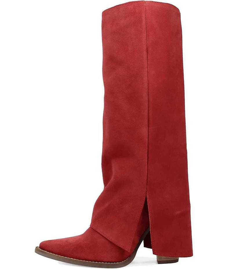 Dingo Buckle Bunny Suede Cuffed Buckle Hardware Knee High Western Boots