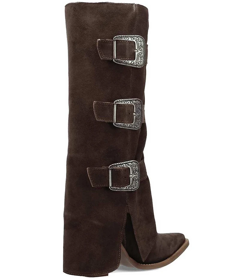 Dingo Buckle Bunny Suede Cuffed Buckle Hardware Knee High Western Boots