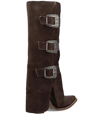 Dingo Buckle Bunny Suede Cuffed Buckle Hardware Knee High Western Boots