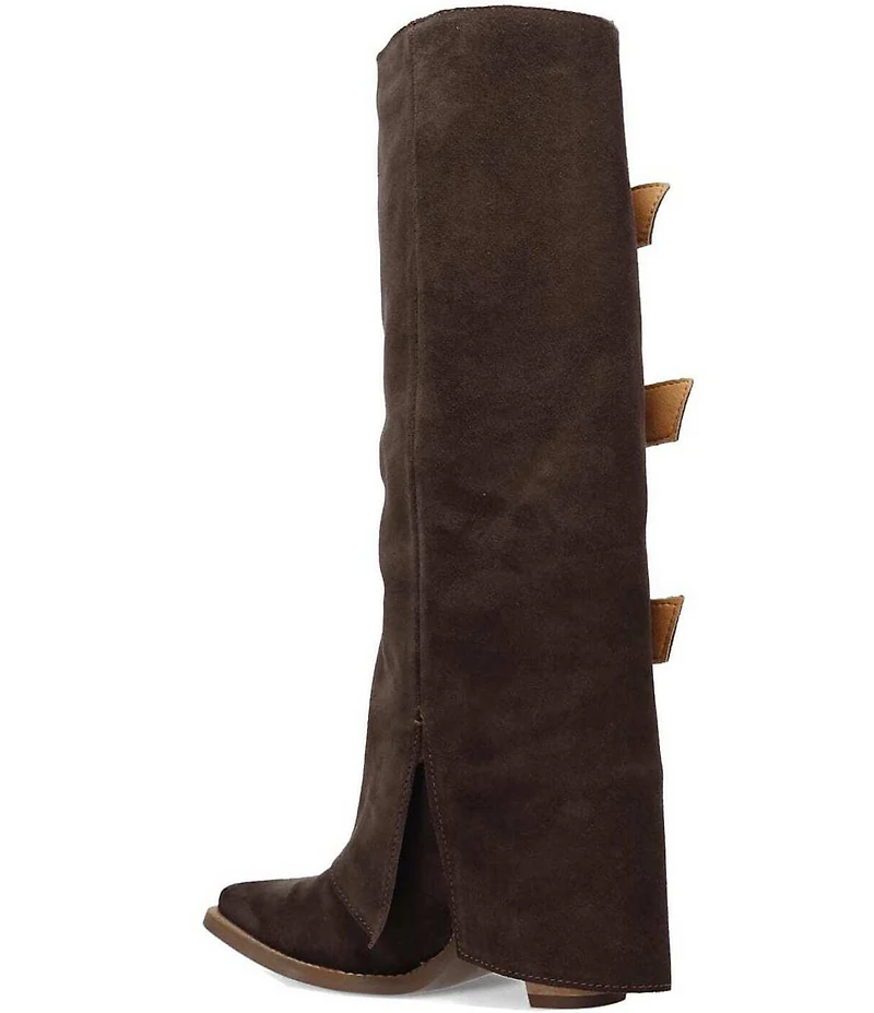 Dingo Buckle Bunny Suede Cuffed Buckle Hardware Knee High Western Boots