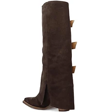 Dingo Buckle Bunny Suede Cuffed Buckle Hardware Knee High Western Boots