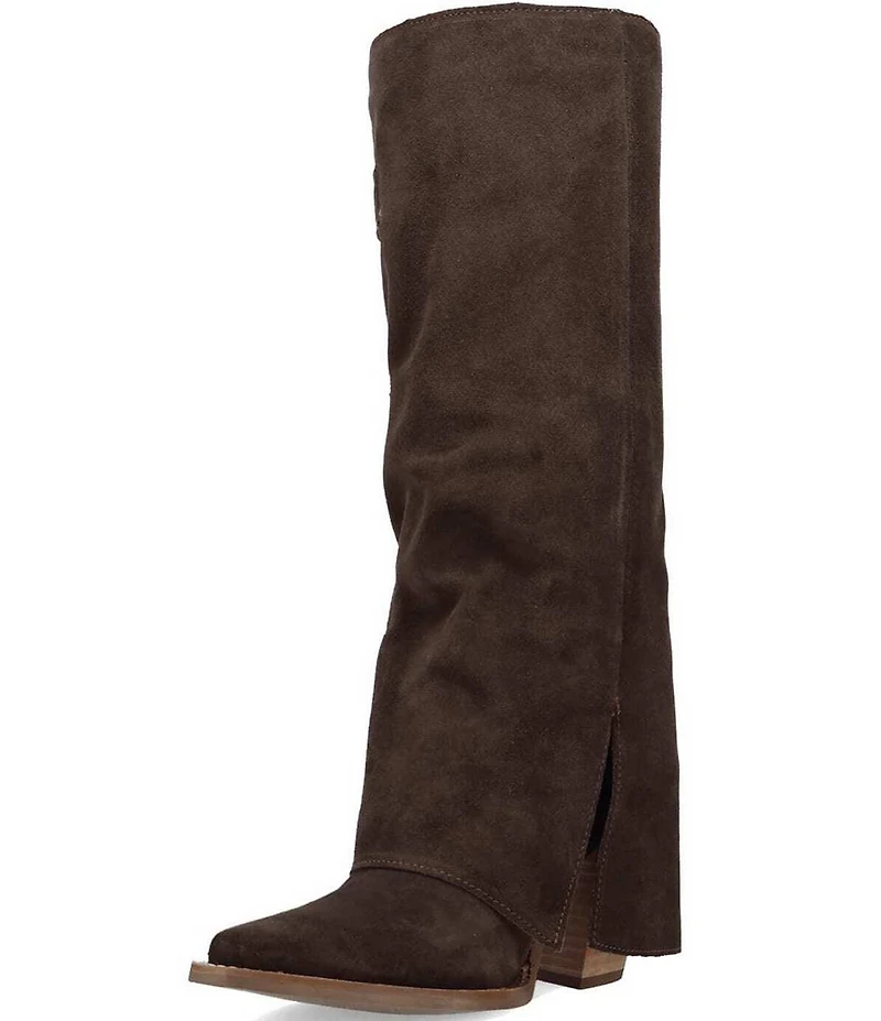 Dingo Buckle Bunny Suede Cuffed Buckle Hardware Knee High Western Boots