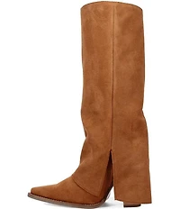 Dingo Buckle Bunny Suede Cuffed Buckle Hardware Knee High Western Boots