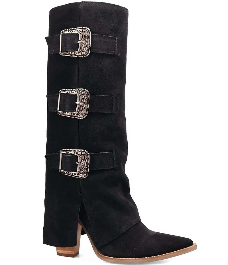 Dingo Buckle Bunny Suede Cuffed Buckle Hardware Knee High Western Boots