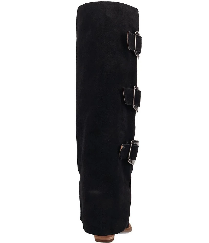 Dingo Buckle Bunny Suede Cuffed Buckle Hardware Knee High Western Boots