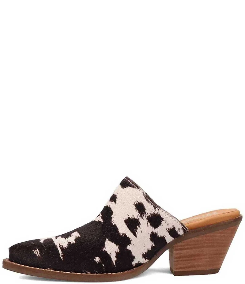 Dingo Calico Cow Print Calf Hair Mules