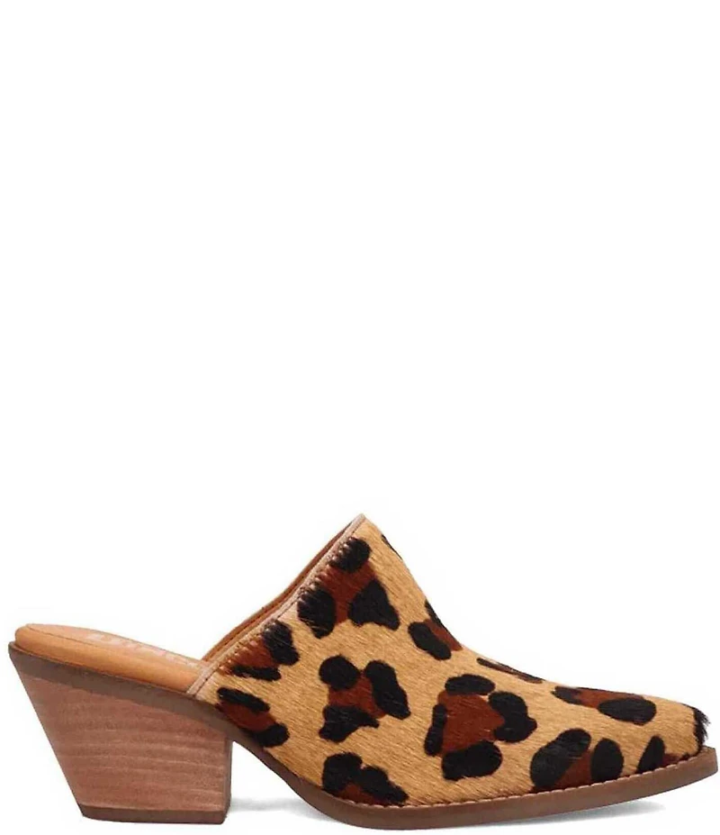 Dingo Calico Leopard Print Calf Hair Mules