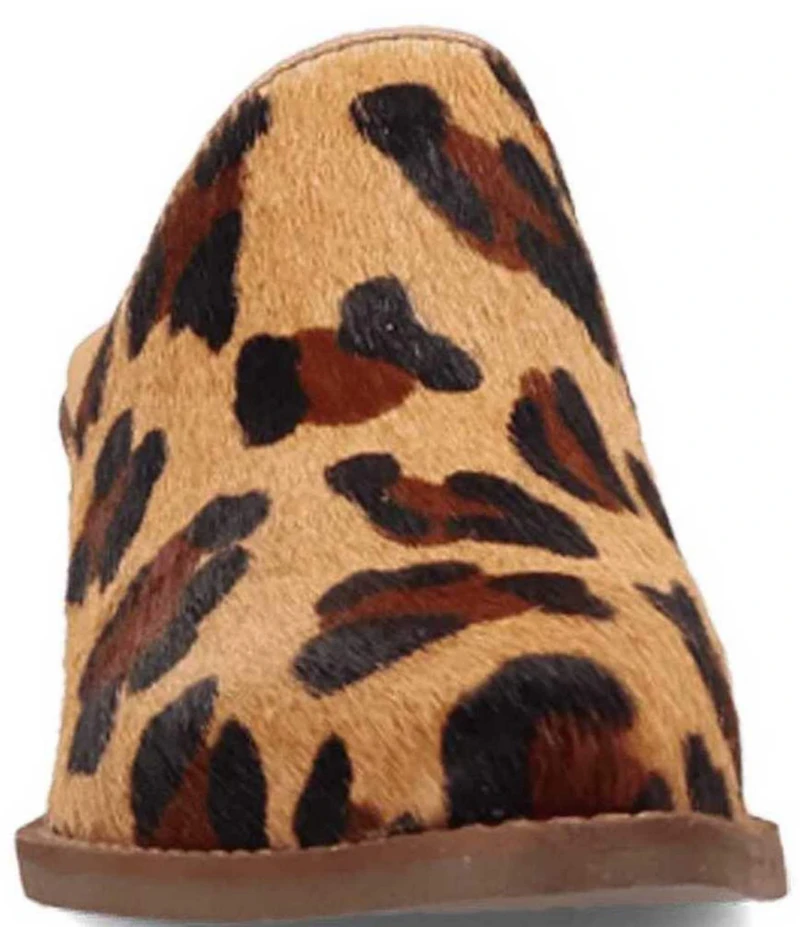 Dingo Calico Leopard Print Calf Hair Mules