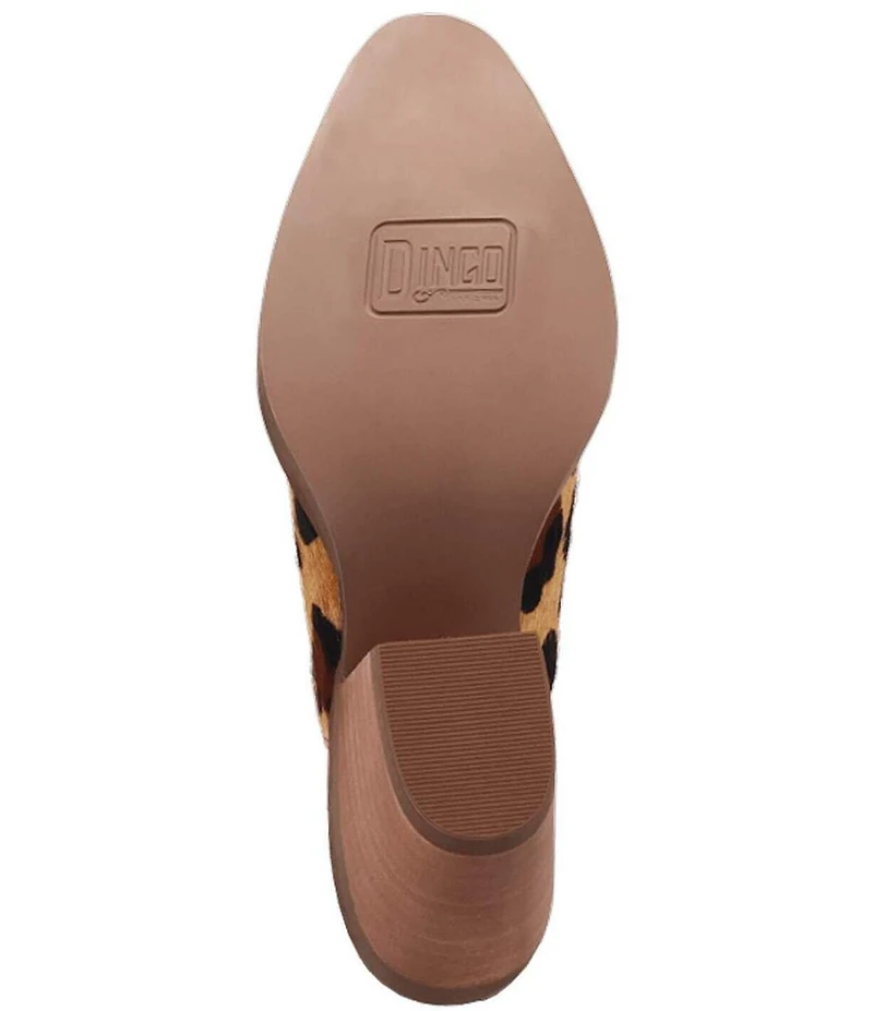 Dingo Calico Leopard Print Calf Hair Mules