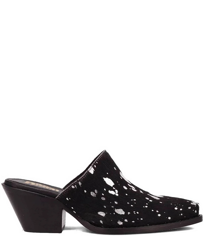 Dingo Cash Cow Metallic Cow Print Calf Hair Western Mules