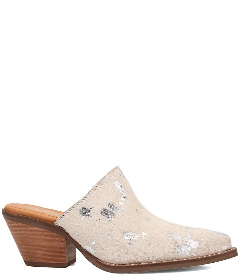 Dingo Cash Cow Metallic Cow Print Calf Hair Western Mules