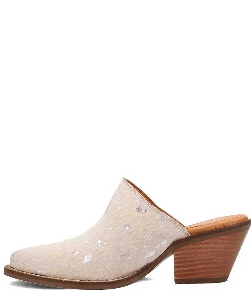 Dingo Cash Cow Metallic Cow Print Calf Hair Western Mules