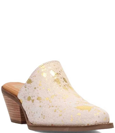 Dingo Cash Cow Metallic Cow Print Calf Hair Western Mules