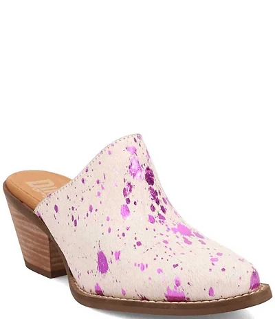 Dingo Cash Cow Metallic Cow Print Calf Hair Western Mules
