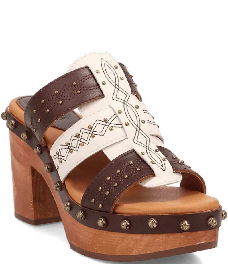 Dingo Chateau Studded Leather Platform Slide Sandals