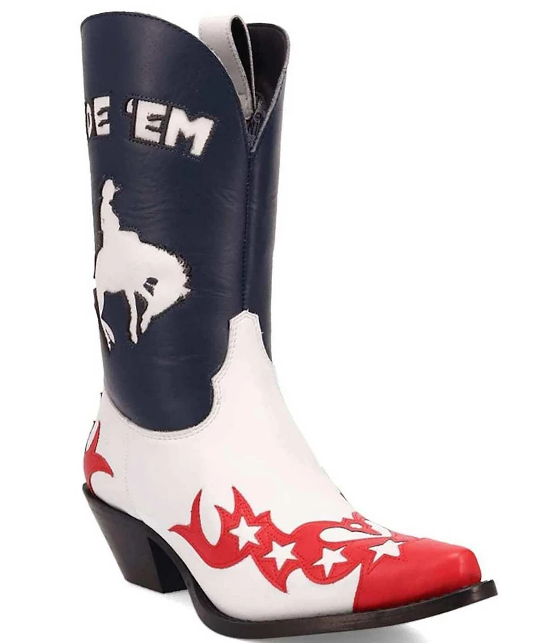 Dingo Cowgirl Leather Ride 'Em Bronco Cut Out Western Mid Calf Boots