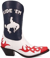Dingo Cowgirl Leather Ride 'Em Bronco Cut Out Western Mid Calf Boots