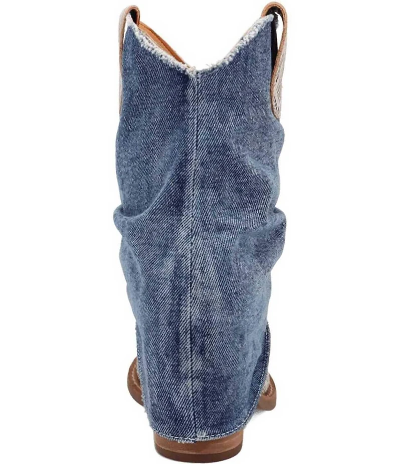 Dingo Denim Dream Snake Print Leather Denim Cuff Western Booties