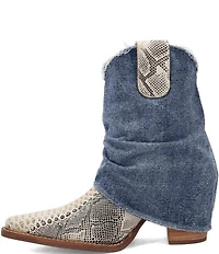 Dingo Denim Dream Snake Print Leather Denim Cuff Western Booties