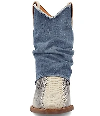 Dingo Denim Dream Snake Print Leather Denim Cuff Western Booties