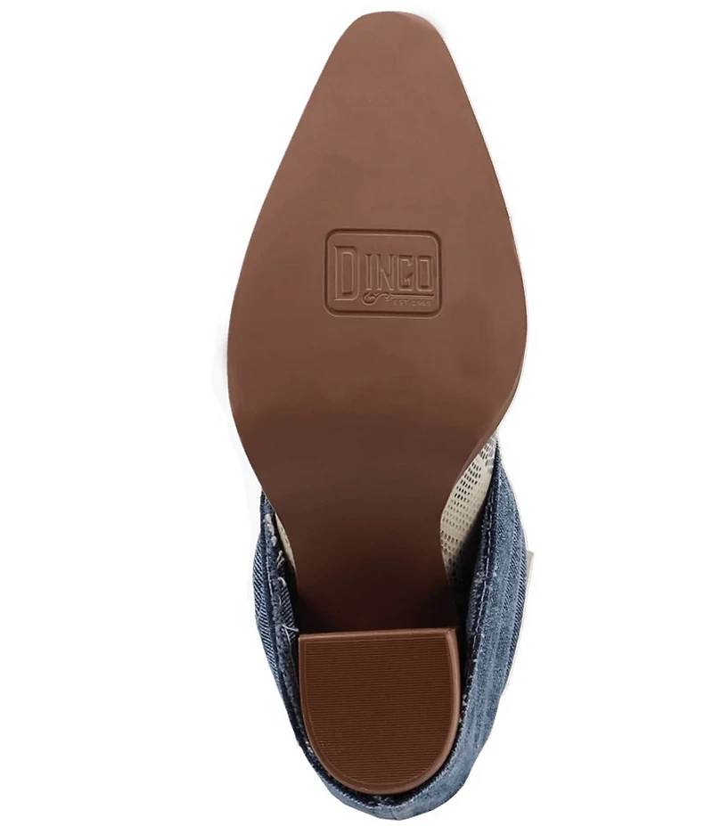Dingo Denim Dream Snake Print Leather Denim Cuff Western Booties