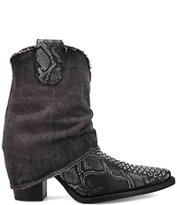 Dingo Denim Dream Snake Print Leather Denim Cuff Western Booties