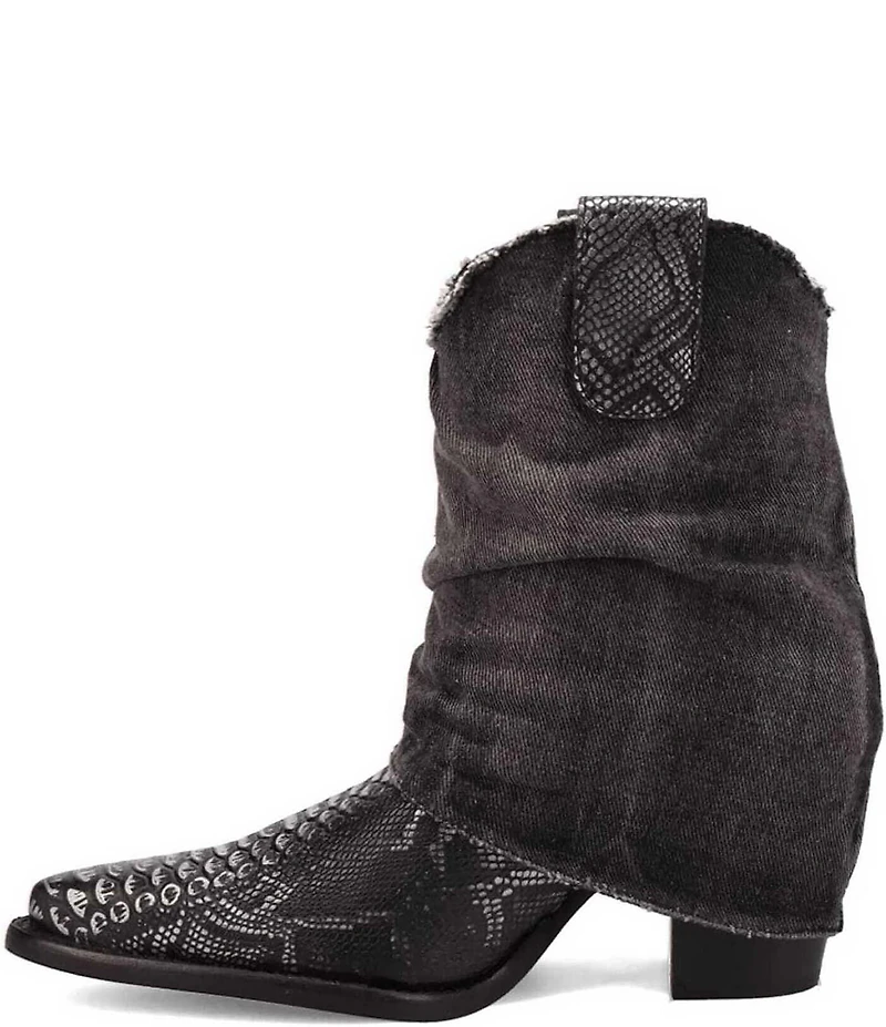 Dingo Denim Dream Snake Print Leather Denim Cuff Western Booties