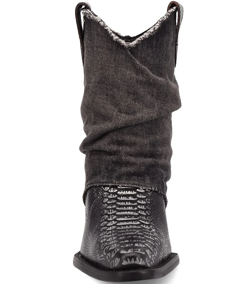 Dingo Denim Dream Snake Print Leather Denim Cuff Western Booties