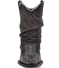 Dingo Denim Dream Snake Print Leather Denim Cuff Western Booties