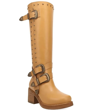 Dingo Fillmore Leather Studded Buckle Straps Tall Boots