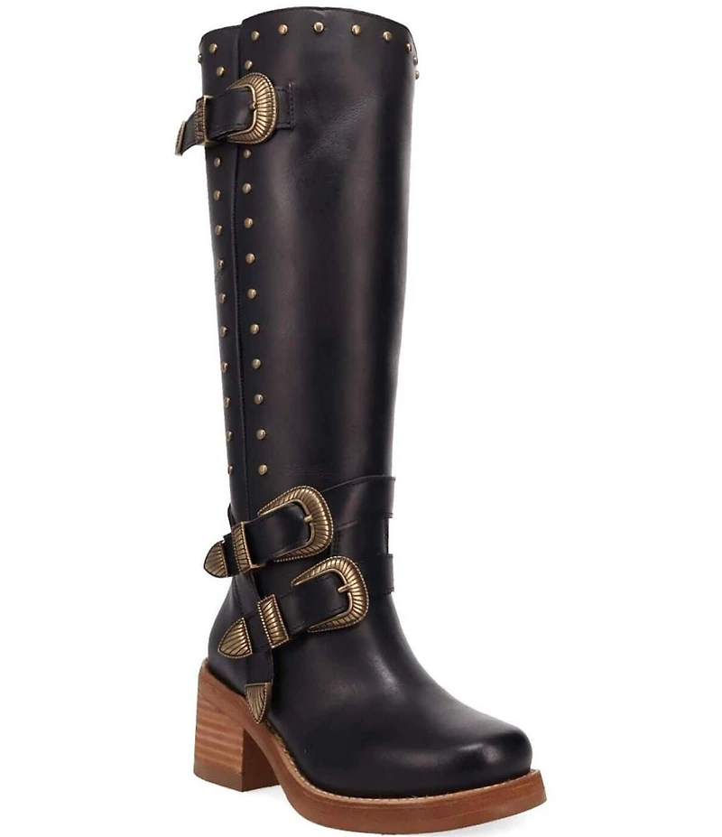 Dingo Fillmore Leather Studded Buckle Straps Tall Boots