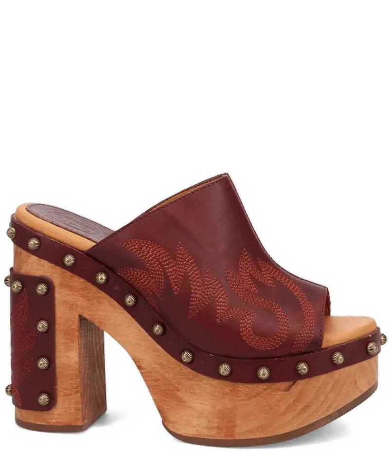 Dingo Free Spirit Leather Studded Platform Slide Sandals