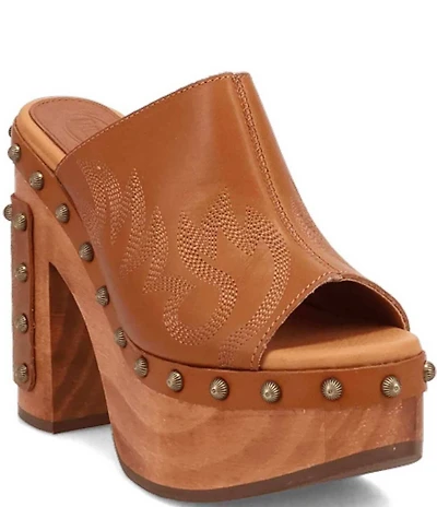 Dingo Free Spirit Leather Studded Platform Slide Sandals