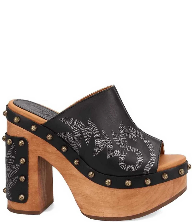 Dingo Free Spirit Leather Studded Platform Slide Sandals