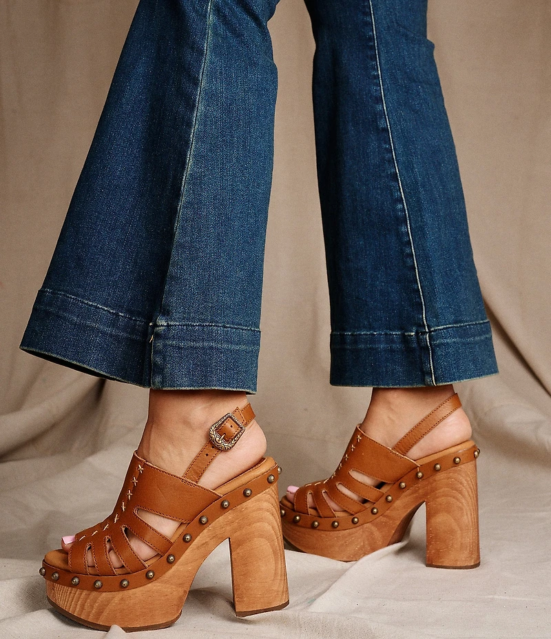 Dingo Gema Leather Studded Slingback Platform Sandals