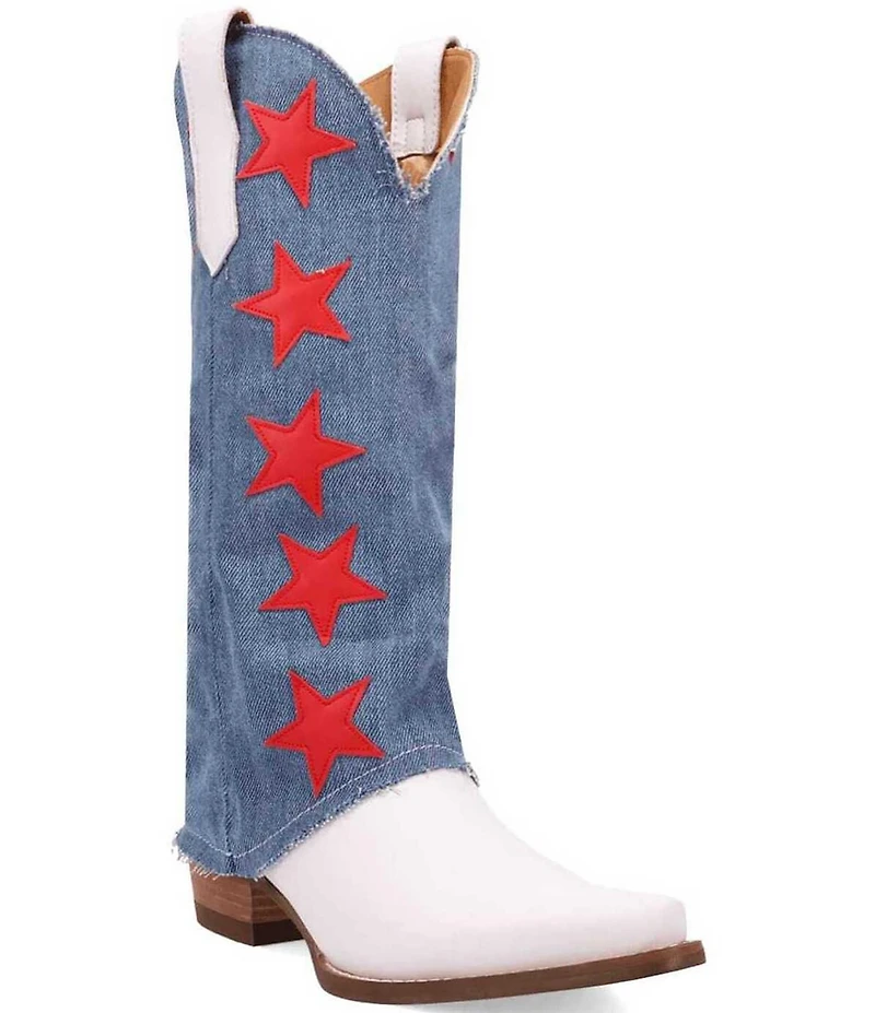 Dingo Glory Days Leather Denim Americana Star Shaft Western Tall Boots