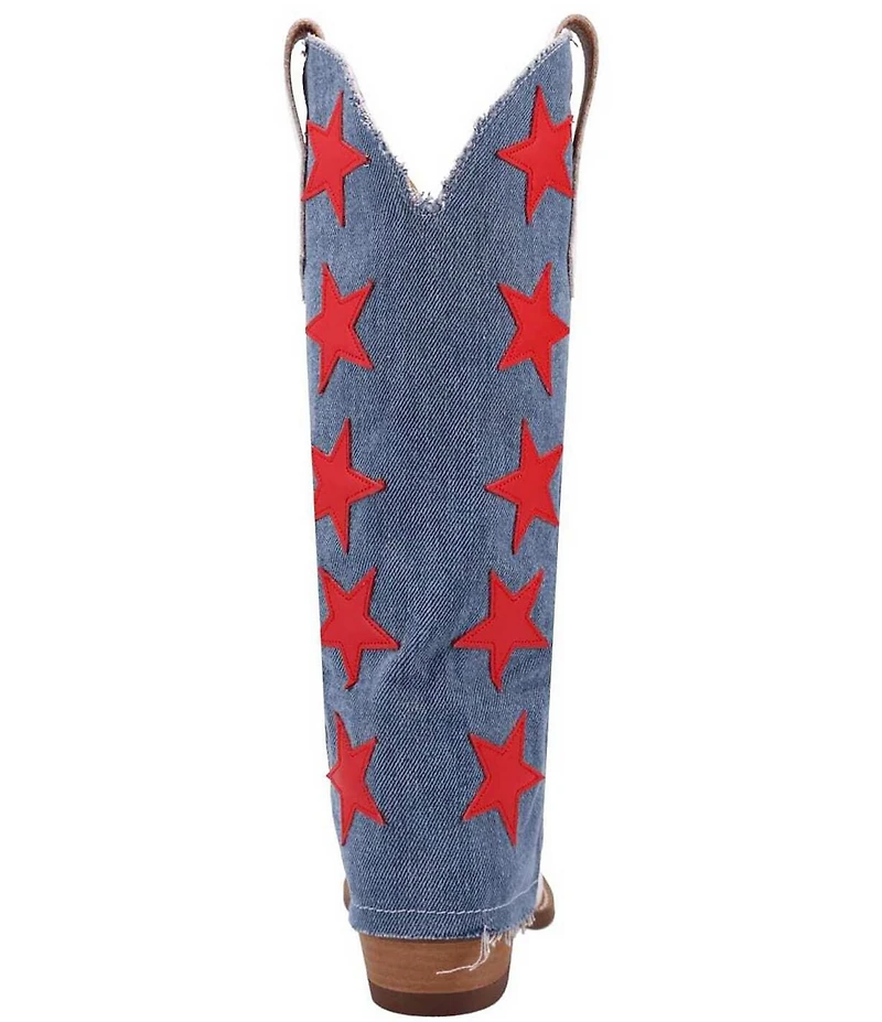 Dingo Glory Days Leather Denim Americana Star Shaft Western Tall Boots