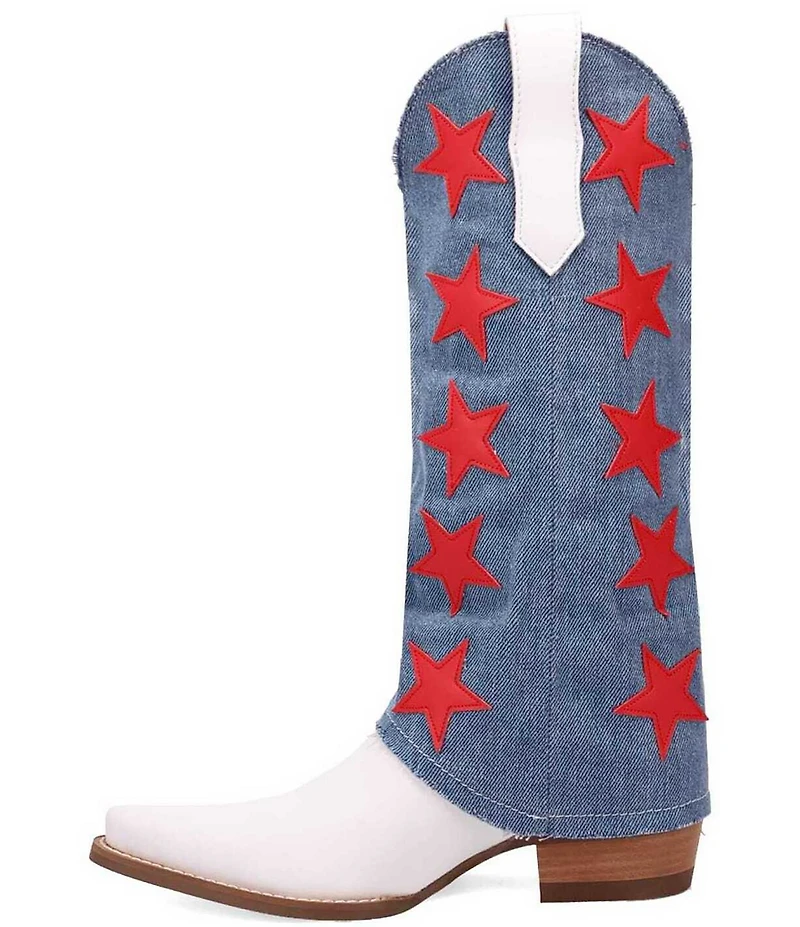 Dingo Glory Days Leather Denim Americana Star Shaft Western Tall Boots