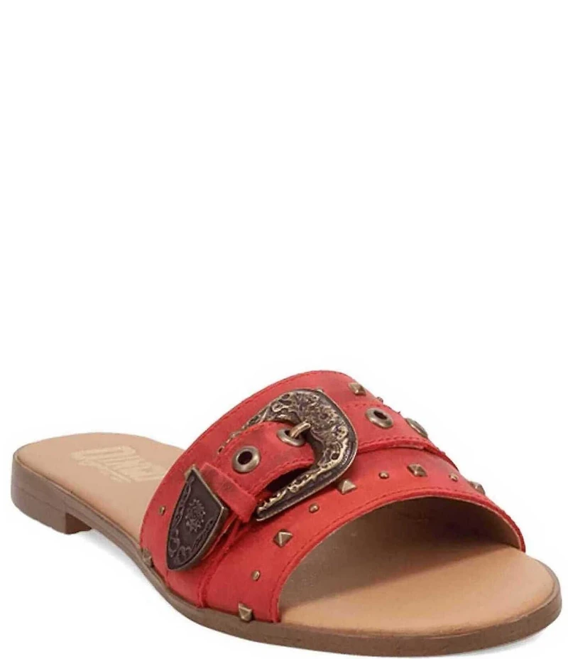 Dingo Lariat Leather Studded Buckle Hardware Slide Sandals