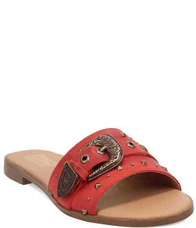 Dingo Lariat Leather Studded Buckle Hardware Slide Sandals